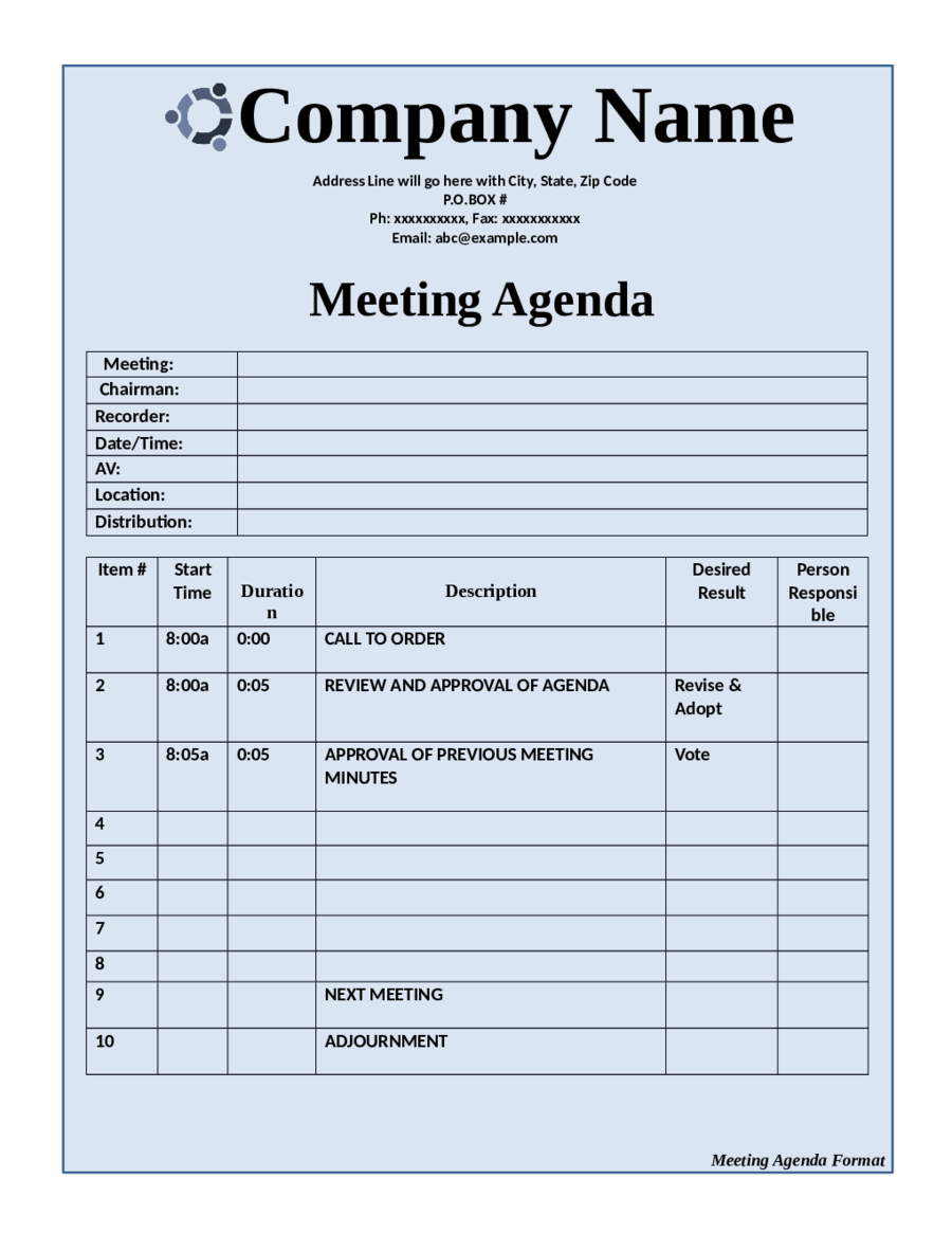 2020 Meeting Agenda Template – Fillable, Printable Pdf Intended For Free Meeting Agenda Templates For Word