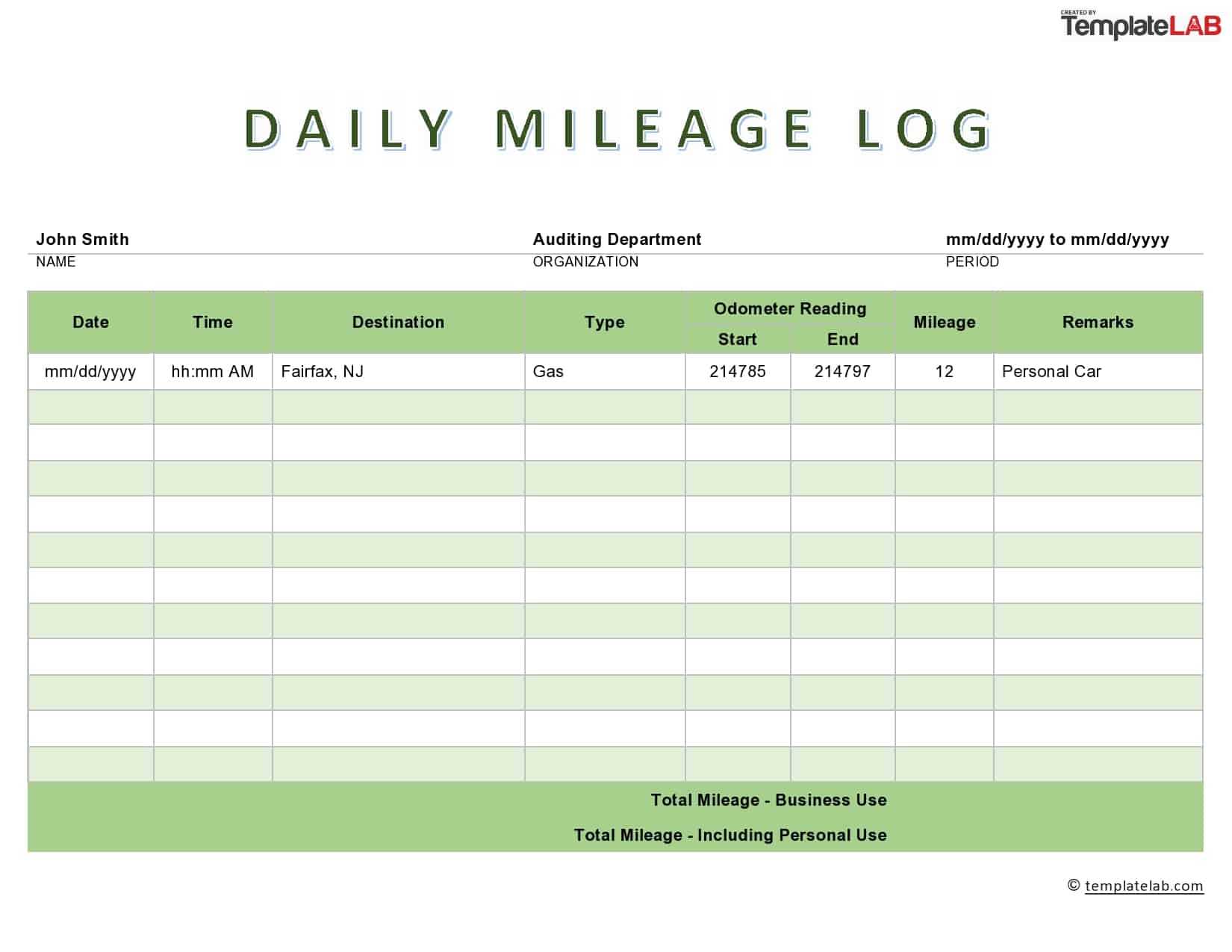 31 Printable Mileage Log Templates (Free) ᐅ Template Lab With Regard To Mileage Report Template
