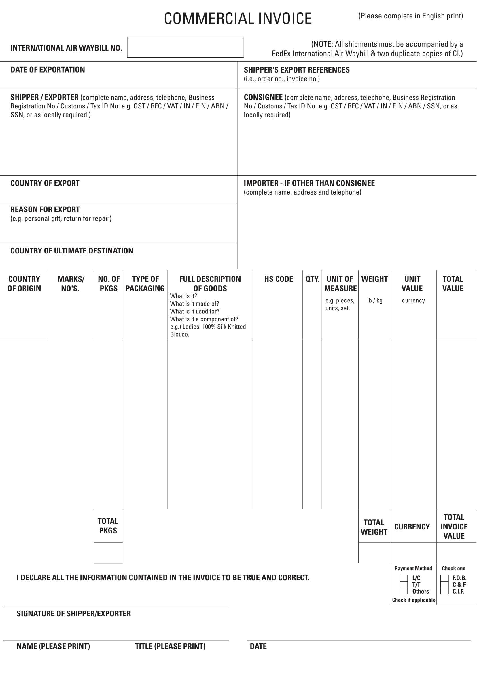 7+ Commercial Invoice Examples – Pdf | Examples Pertaining To Commercial Invoice Template Word Doc