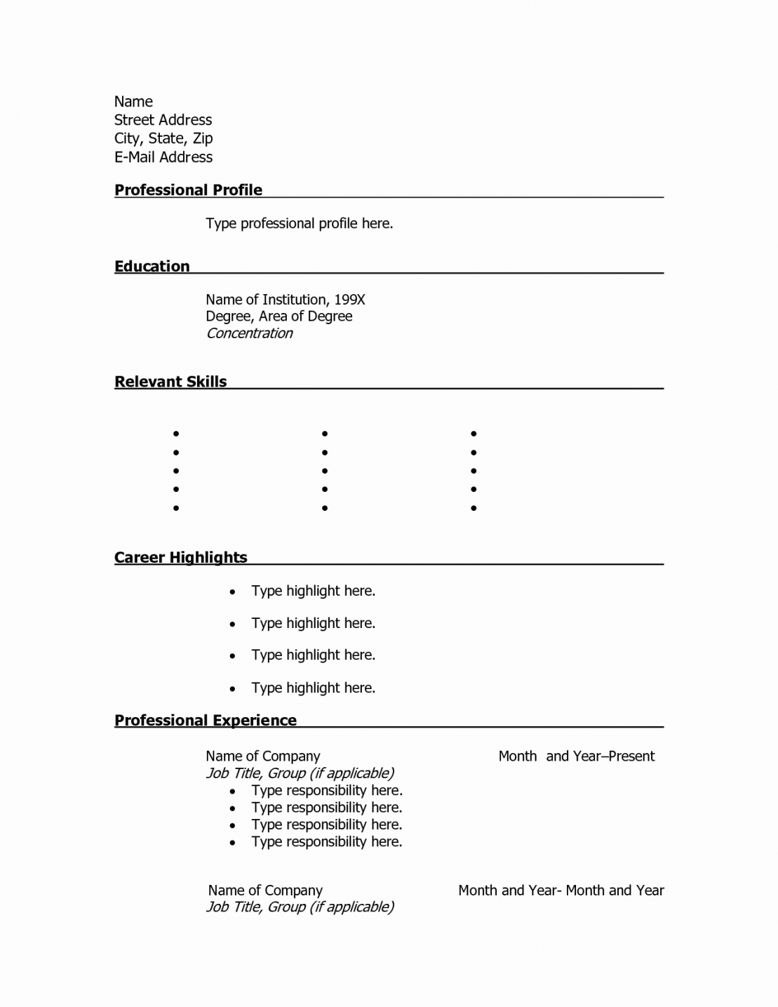 8 Blank Resume Templates For Microsoft Word Then Free Intended For Blank Resume Templates For Microsoft Word