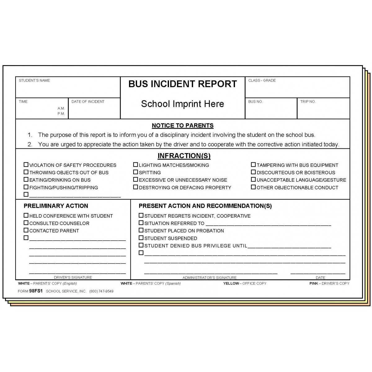 98Fs1 – Bus Incident Report – Bilingual In School Incident Report Template