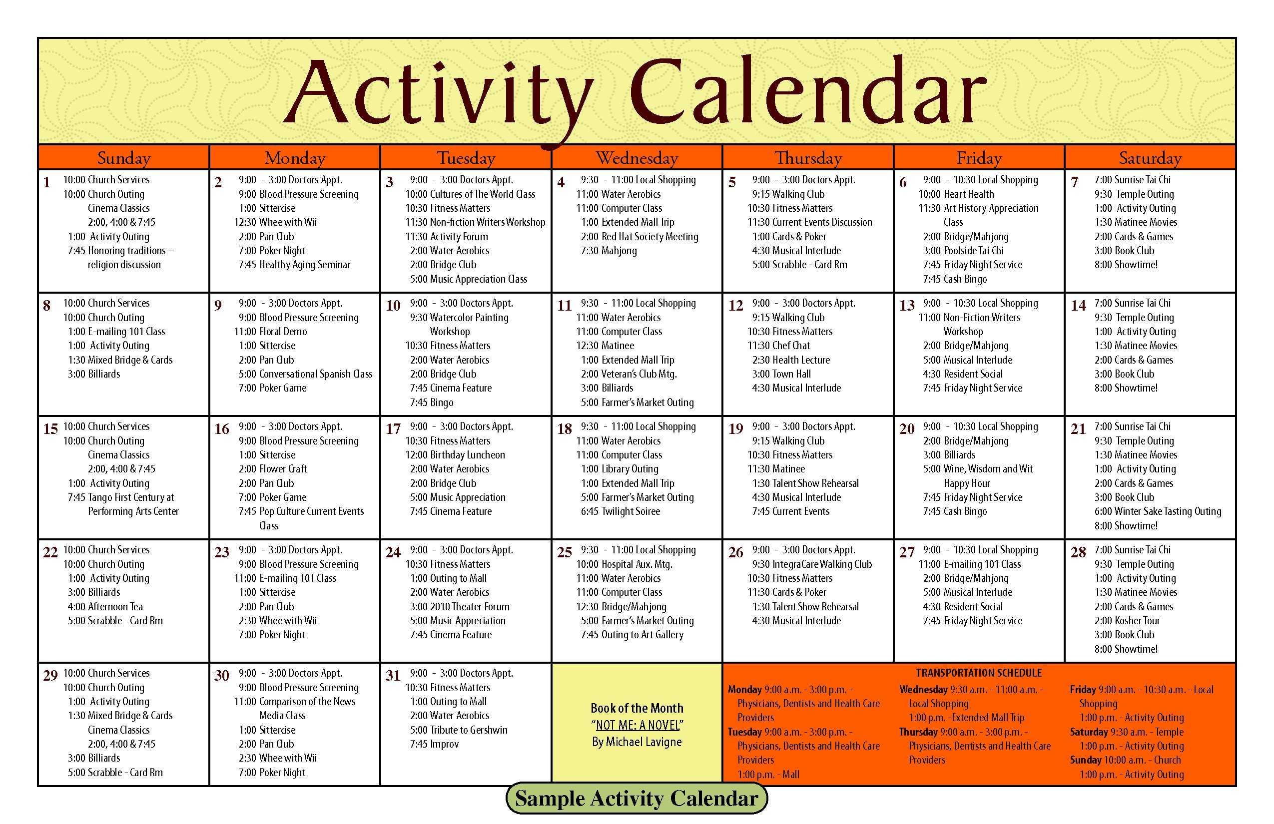 Activity Calendar Template – Printable Week Calendar Regarding Blank Activity Calendar Template
