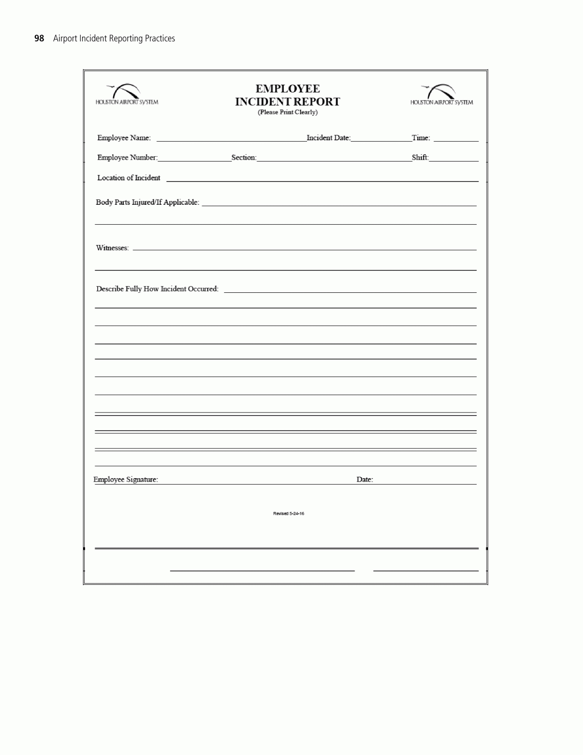Appendix H – Sample Employee Incident Report Form | Airport With Regard To Incident Report Register Template