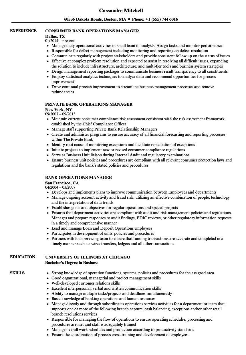 Bank Operations Manager Resume Samples | Velvet Jobs Pertaining To Operations Manager Report Template