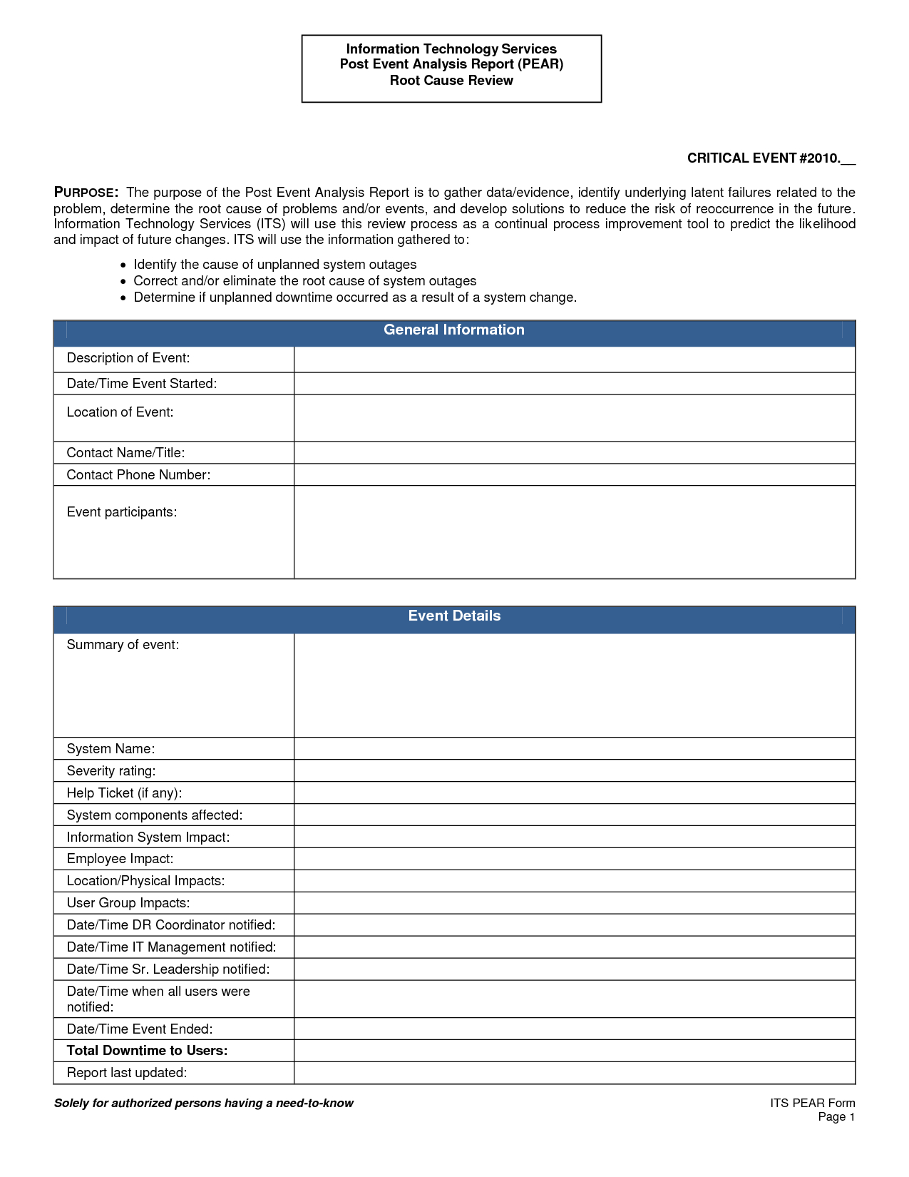 Basic Root Cause Post Event Analysis Report Template : V M D With Regard To Post Event Evaluation Report Template