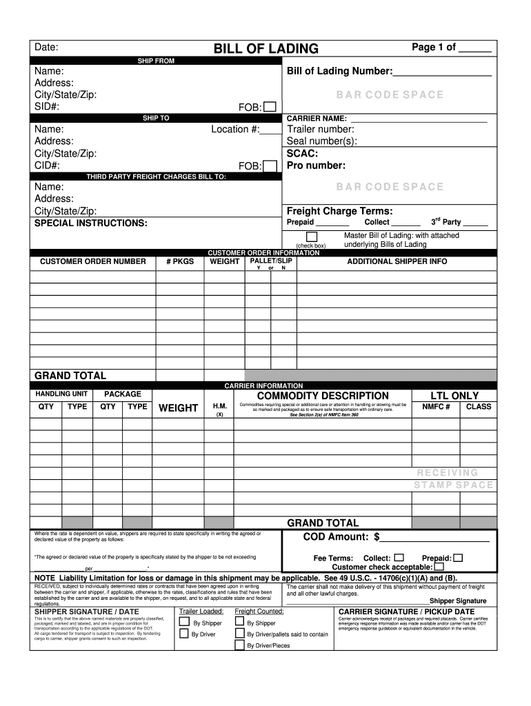 Bill Of Lading Form – Fill Online, Printable, Fillable With Regard To Blank Bol Template