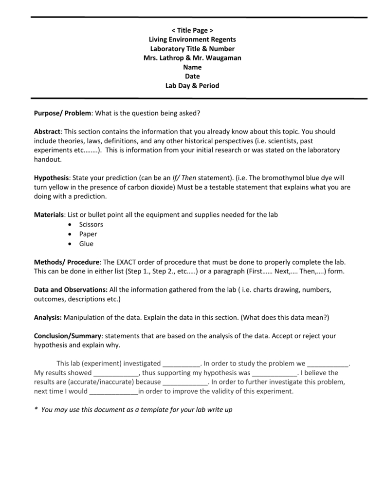 Biology Lab Report Template With Formal Lab Report Template