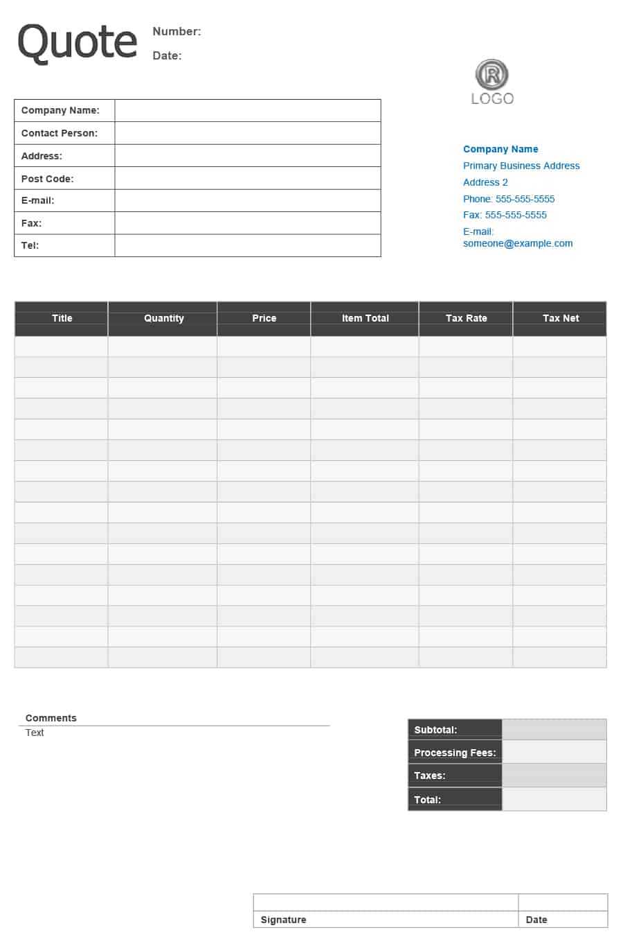 Blank Quote Form - Milas.westernscandinavia Pertaining To Blank Estimate Form Template