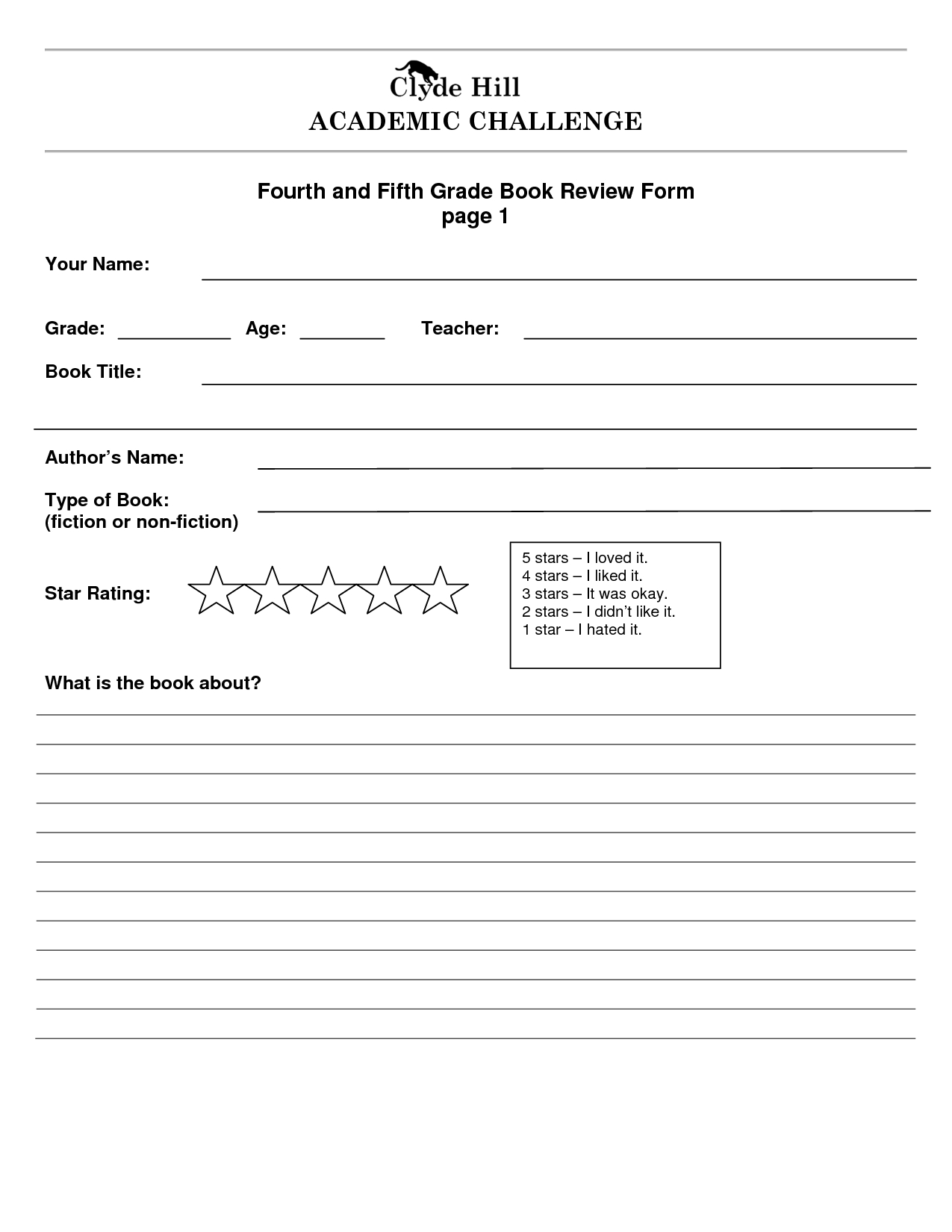 Book Review Worksheet For 1St Grade | Printable Worksheets In Book Report Template 5Th Grade