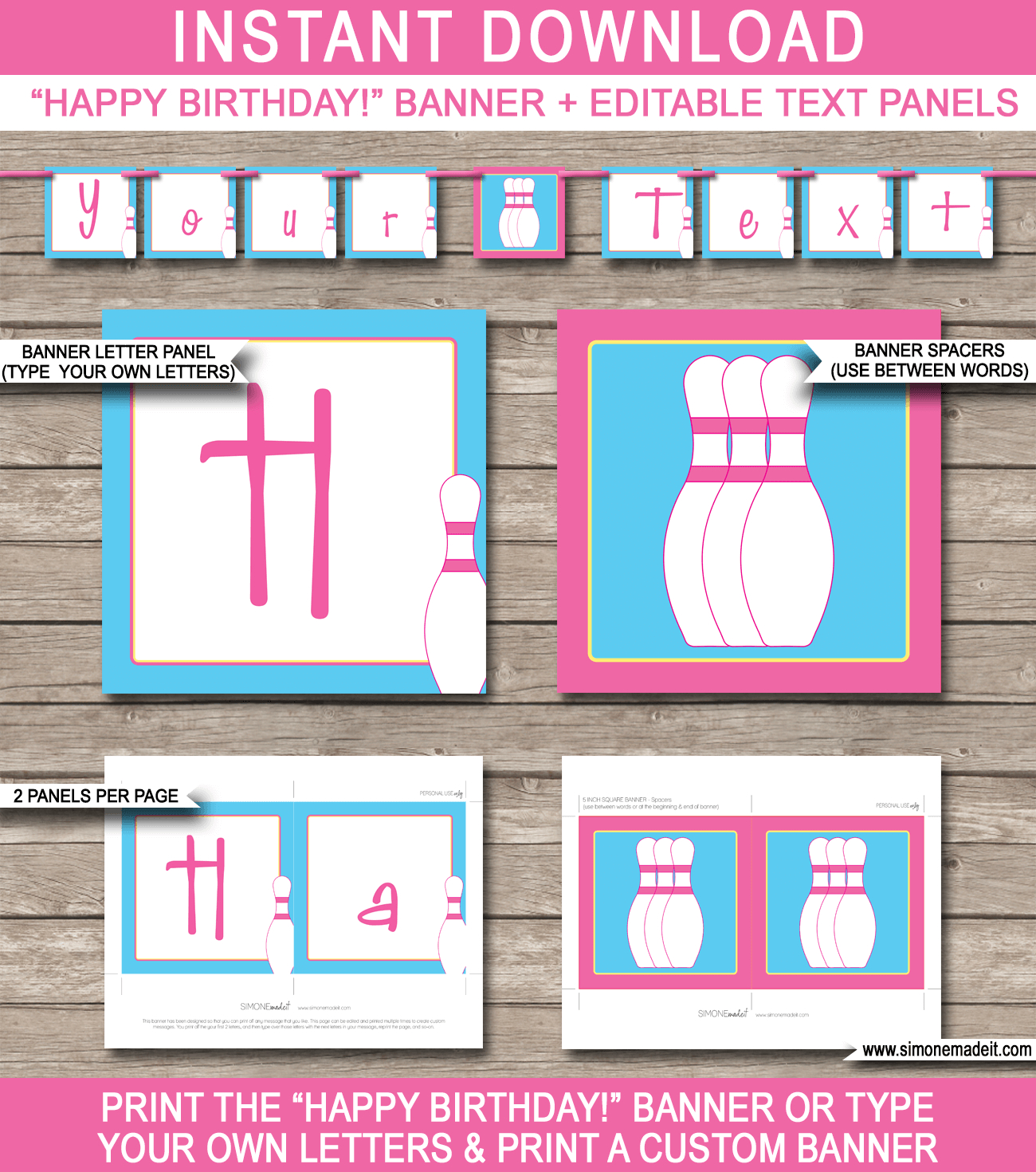 Bowling Party Banner Template – Pink/blue With Diy Party Banner Template