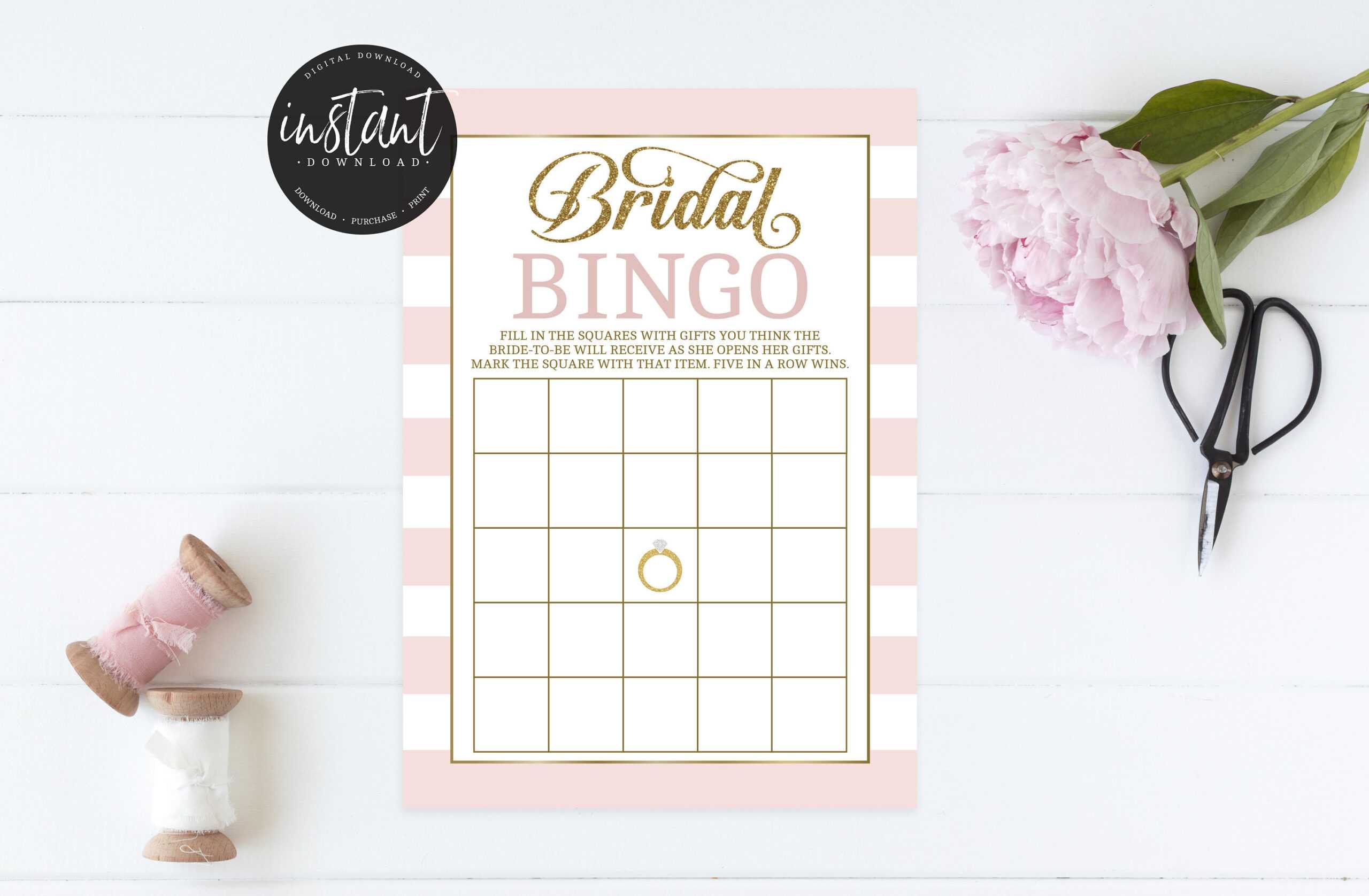 Bridal Shower Bingo – Wedding Shower Bingo – Blank Bingo Cards – Pink And  Gold – Bridal Shower Games – Rs001 With Regard To Blank Bridal Shower Bingo Template