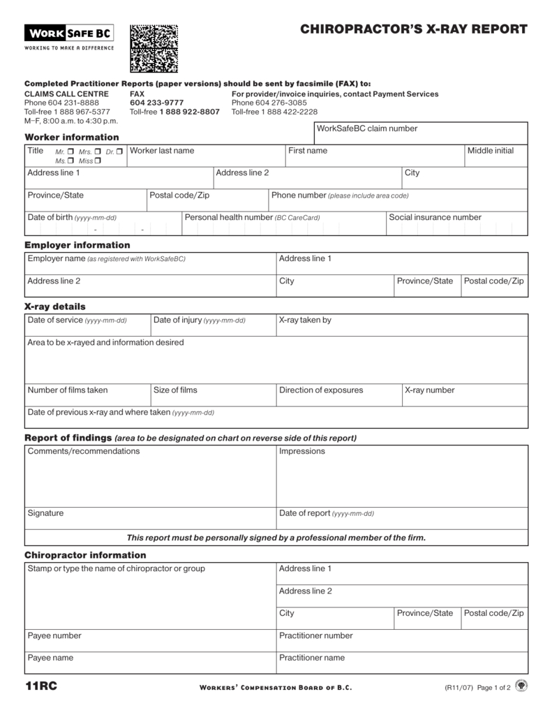 Chiropractor's X Ray Report (Form 11Rc) With Chiropractic X Ray Report Template