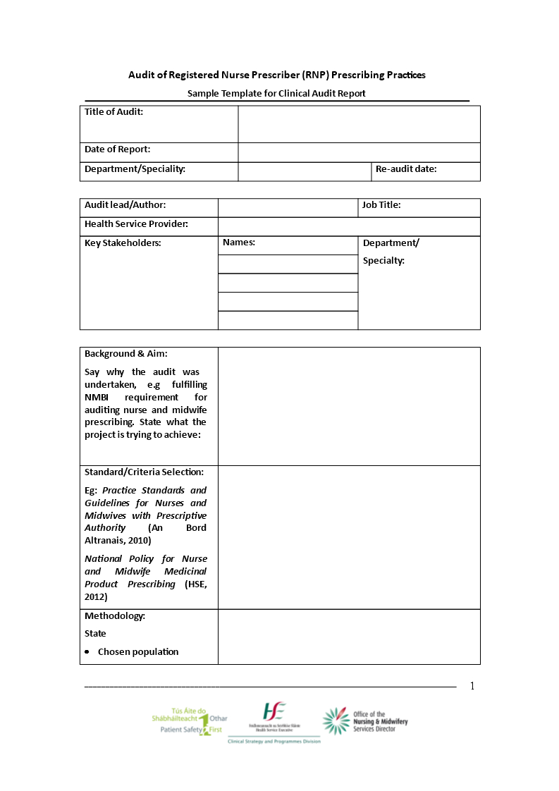 Clinical Audit | Templates At Allbusinesstemplates With Nurse Report Template