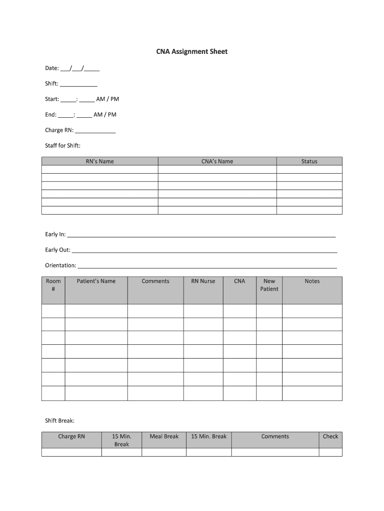 Cna Assignment Sheet Templates – Fill Online, Printable Intended For Charge Nurse Report Sheet Template