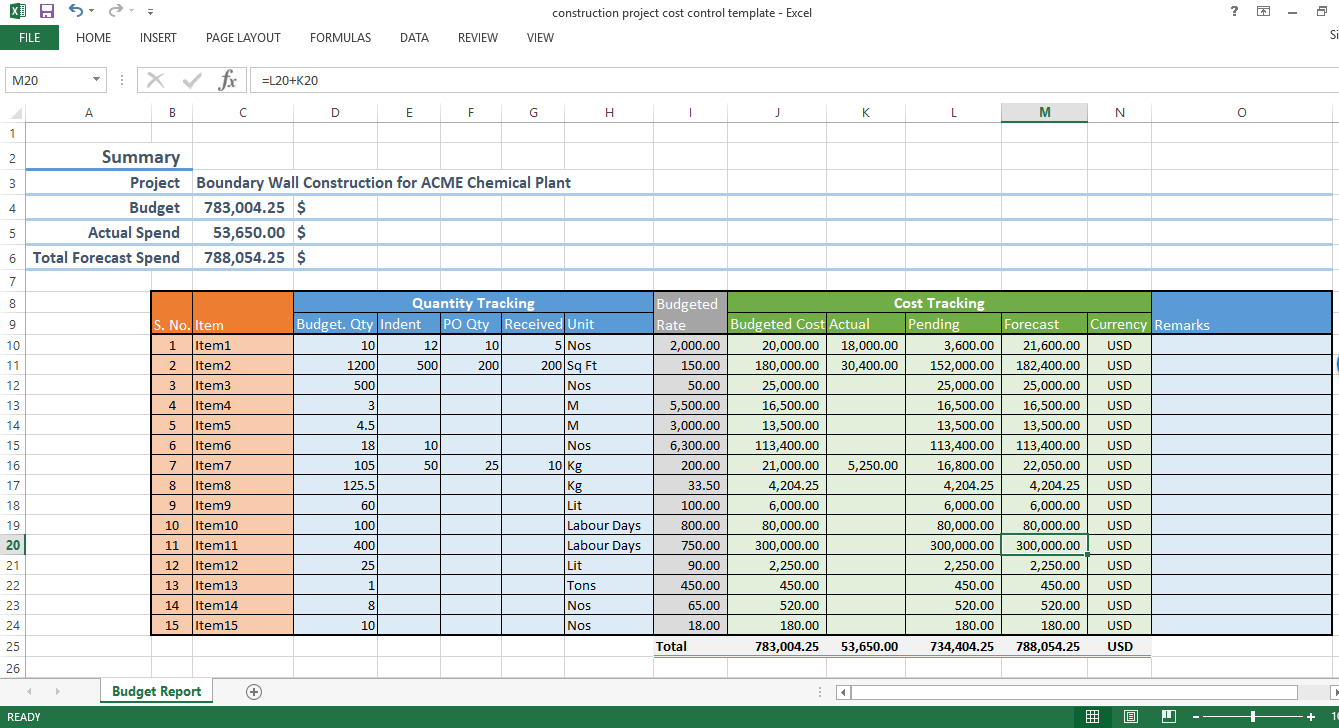 Construction Project Cost Control Excel Template Workpack Regarding Job Cost Report Template Excel