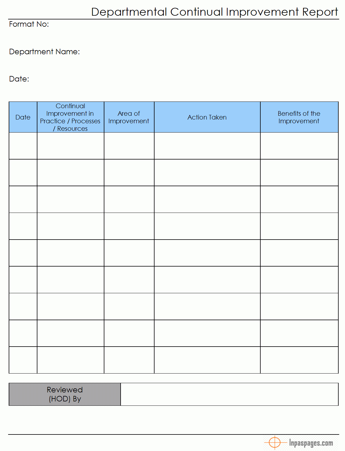 Continual Improvement Report (Departmental) - With Regard To Improvement Report Template