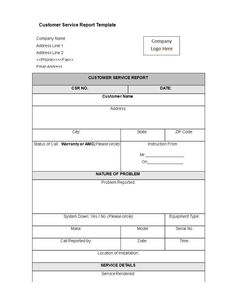 Customer Service Report Template | Templates At Pertaining To Technical Service Report Template
