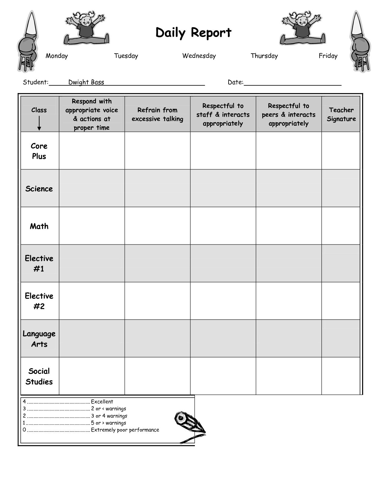 Daily Report Card Template For Adhd - Best Professional Inside Daily Report Card Template For Adhd