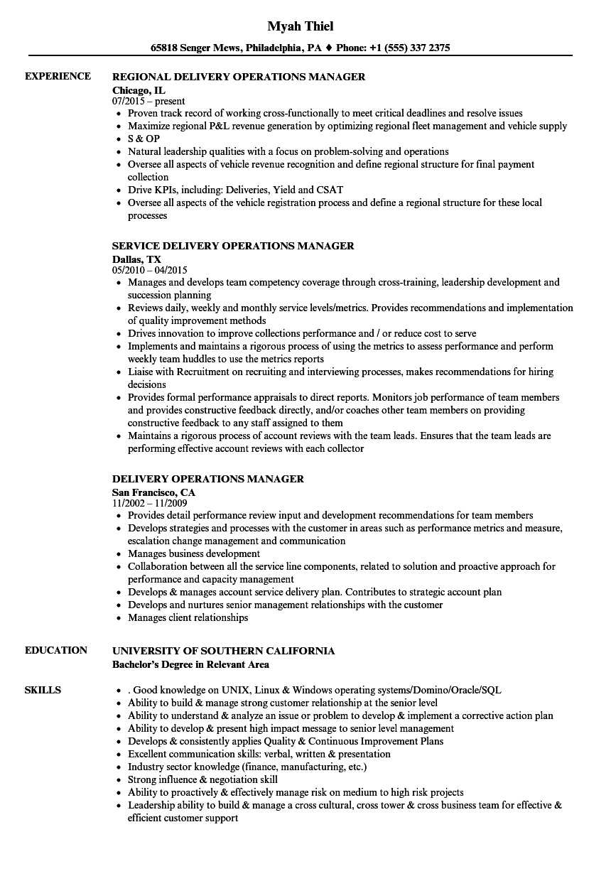 Delivery Operations Manager Resume Samples | Velvet Jobs With Regard To Operations Manager Report Template