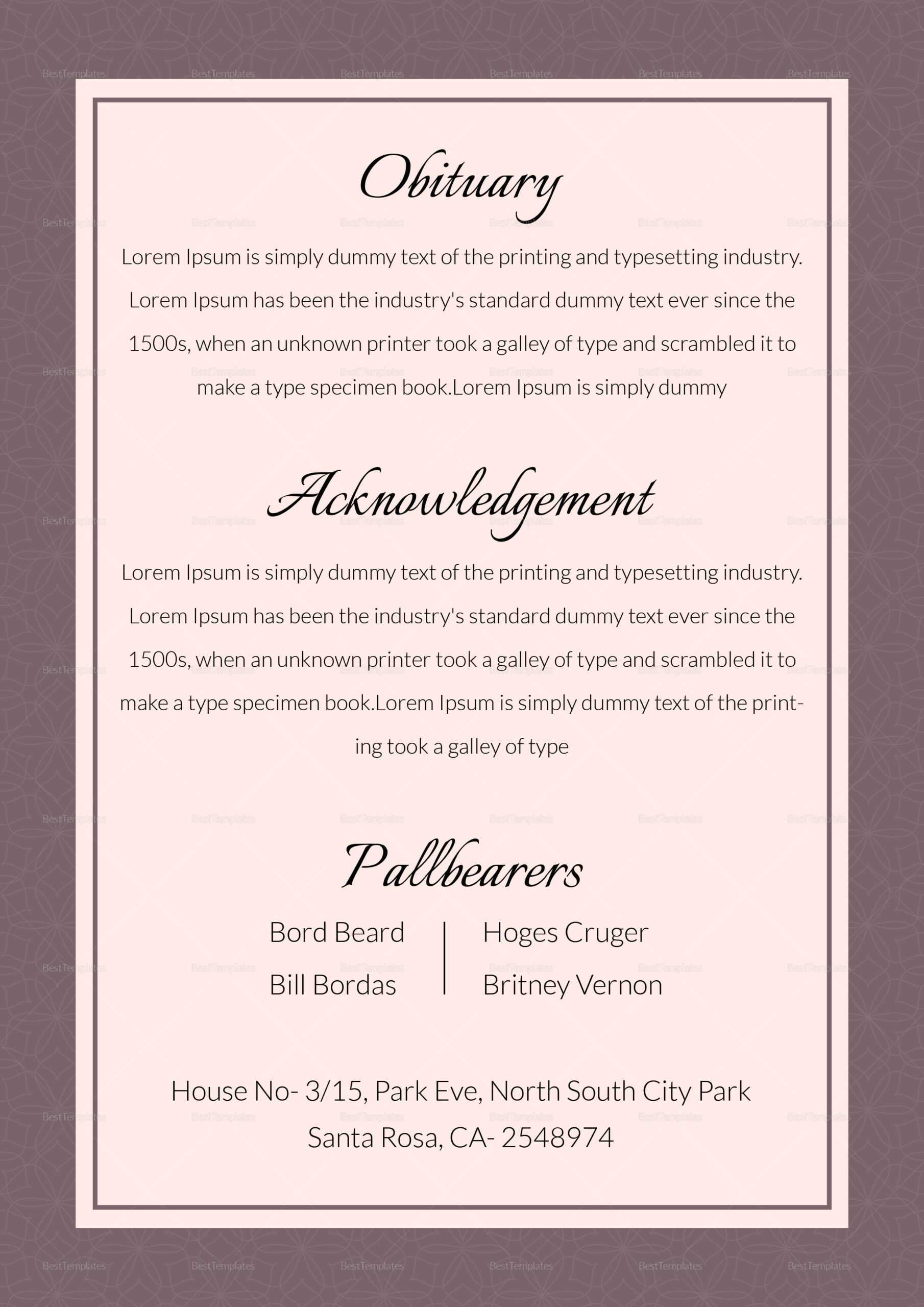 Editable Funeral Obituary Template Within Obituary Template Word Document