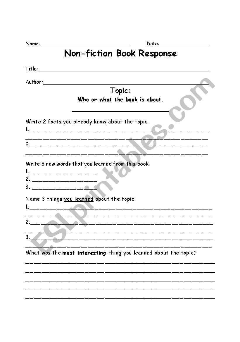 English Worksheets: Non Fiction Book Report Form Within Nonfiction Book Report Template