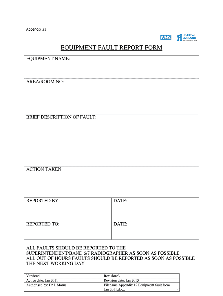 Equipment Fault Report - Fill Online, Printable, Fillable Within Equipment Fault Report Template