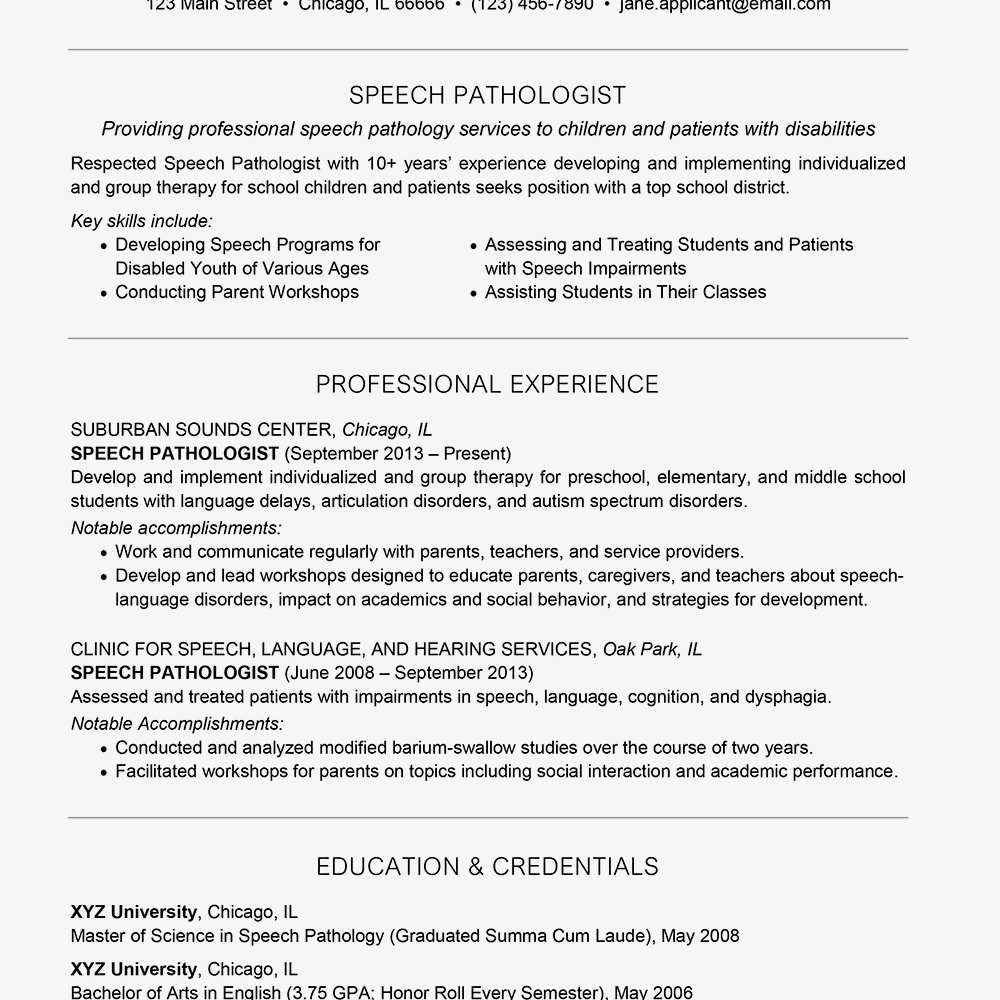 Examples Of A Speech Pathologist Resume And Cover Letter With Speech And Language Report Template
