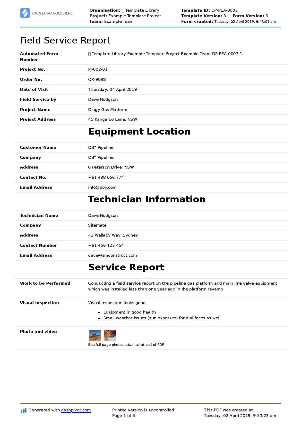 Field Service Report Template (Better Format Than Word With Regard To Field Report Template