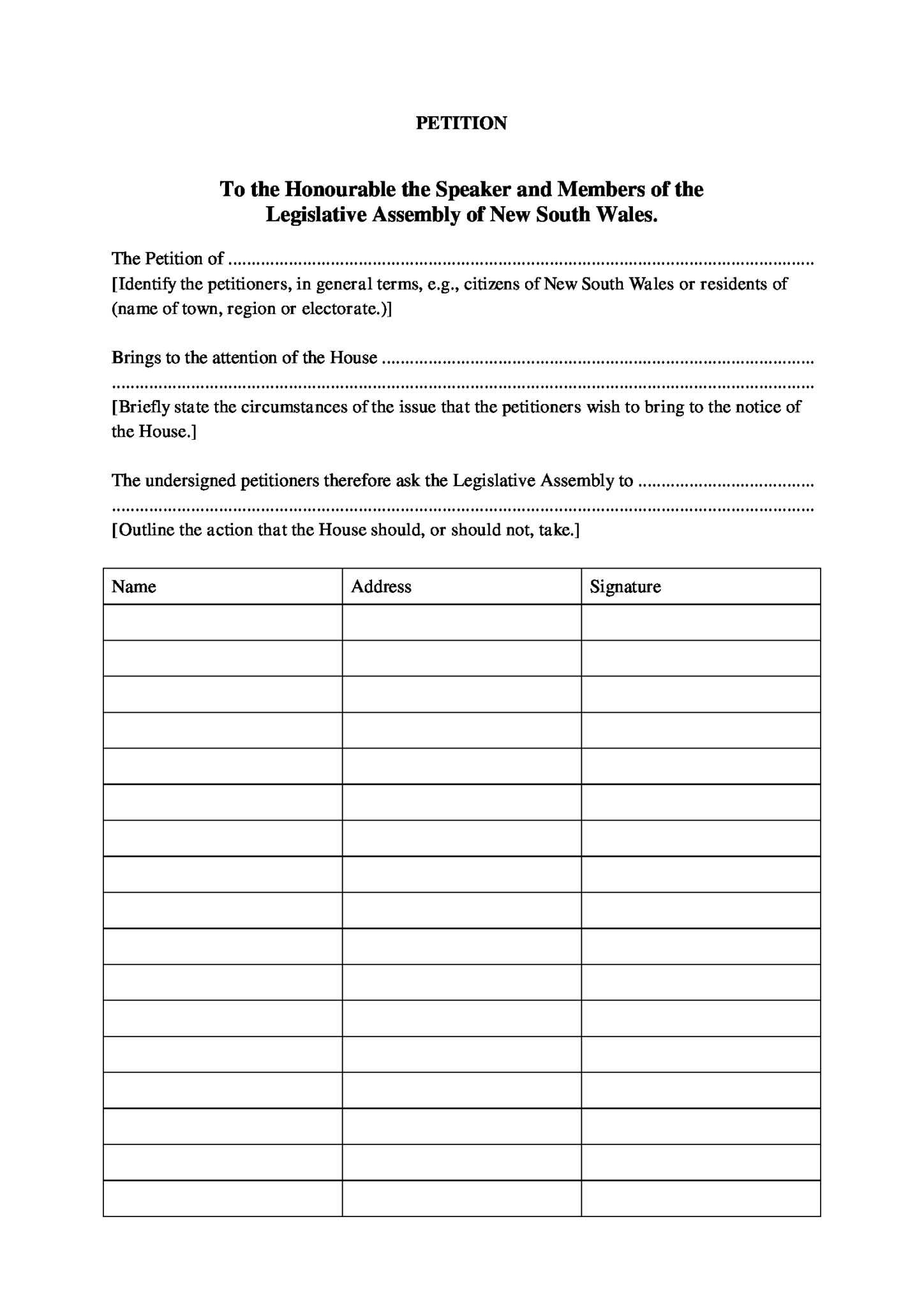 Blank Petition Template Free