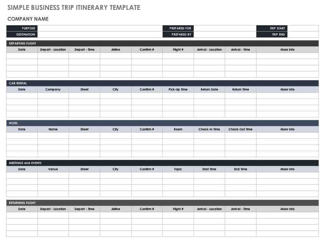 Free Itinerary Templates | Smartsheet In Blank Trip Itinerary Template
