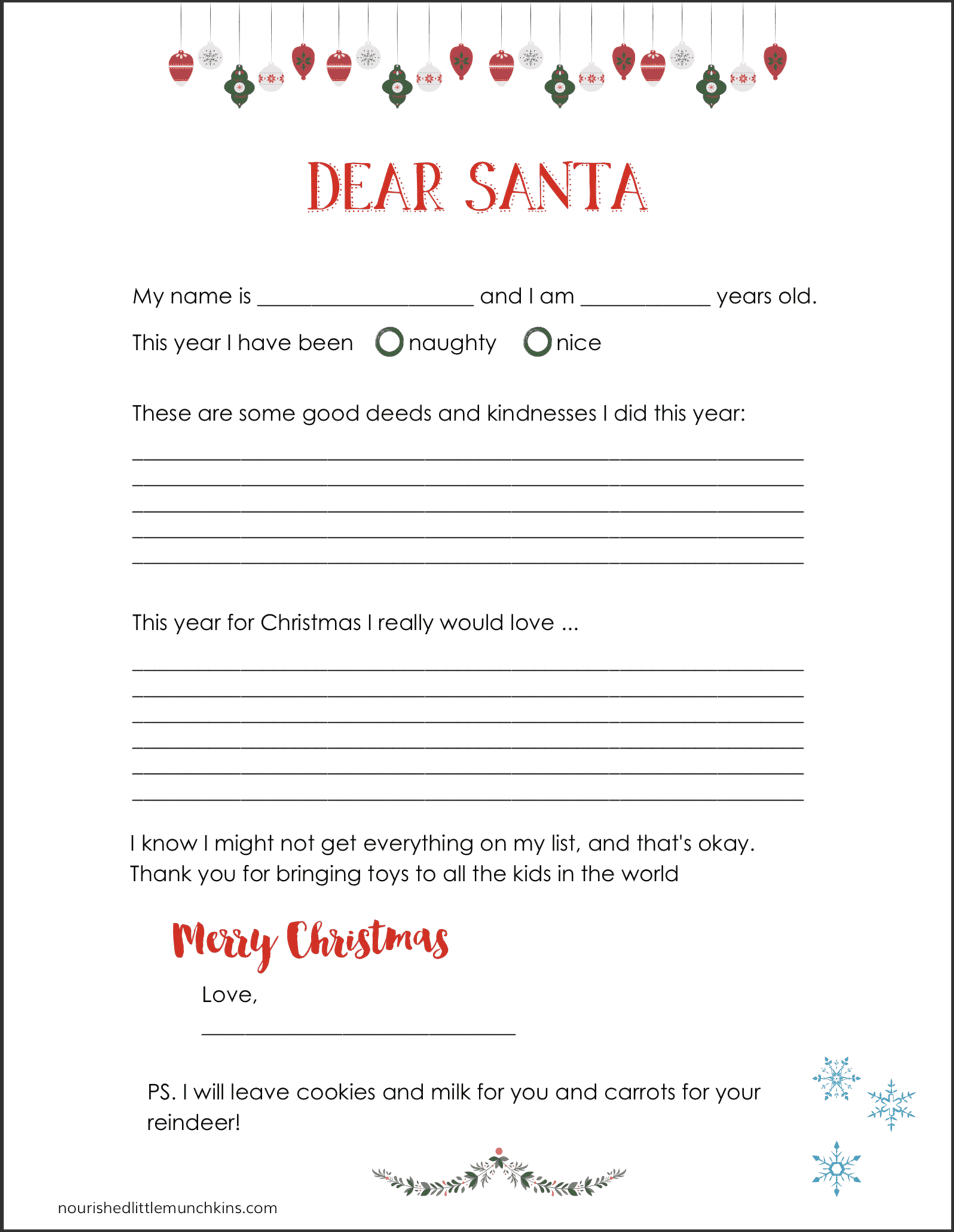 Free Letter To Santa Templates – Nourished Little Munchkins Inside Blank Letter From Santa Template
