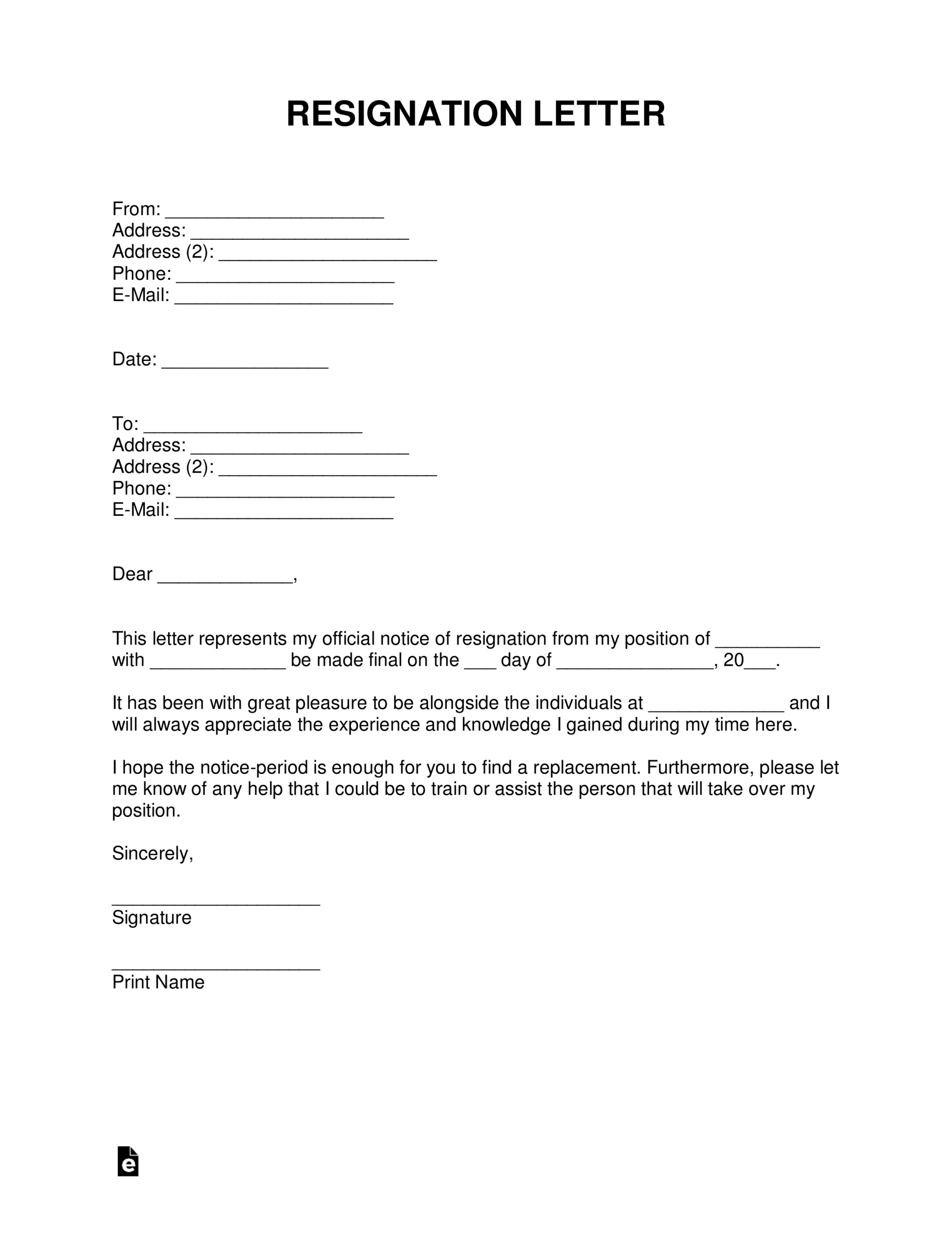 Free Resignation Letters | Templates & Samples - Pdf | Word Intended For 2 Weeks Notice Template Word