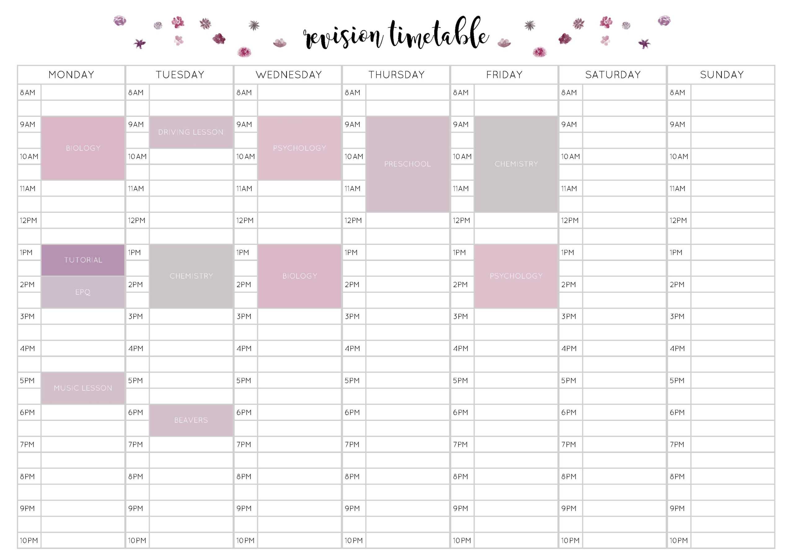 Free Revision Timetable Printable – Emily Studies Intended For Blank Revision Timetable Template