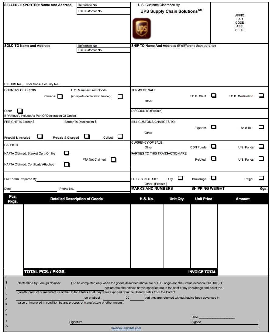 Free Ups Commercial Invoice Template | Pdf | Word | Excel Pertaining To Fedex Label Template Word