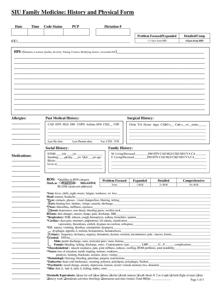History And Physical Template – Fill Online, Printable In Medical History Template Word
