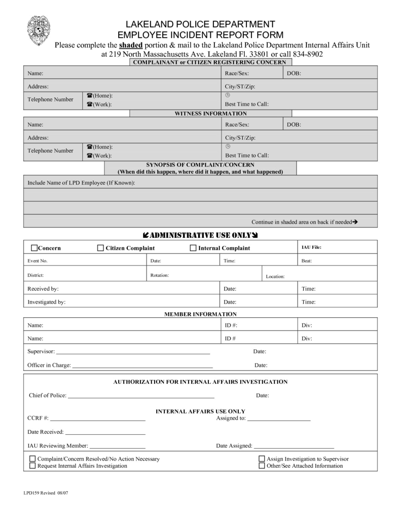 Identity Theft Police Report Form Best Of Police Incident Intended For Police Incident Report Template