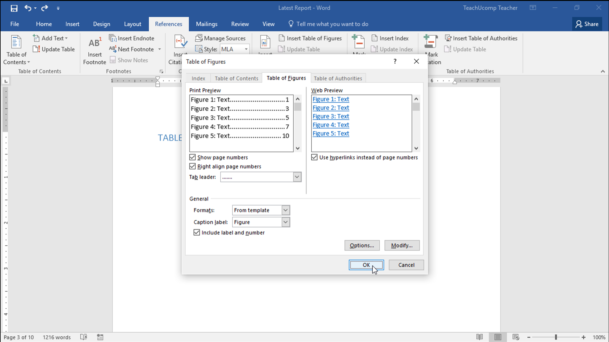 Insert A Table Of Figures In Word - Teachucomp, Inc. With Regard To Word 2013 Table Of Contents Template
