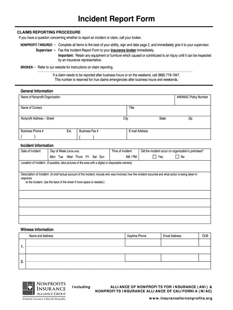 Insurance Incident Report Form - Fill Online, Printable Within Insurance Incident Report Template