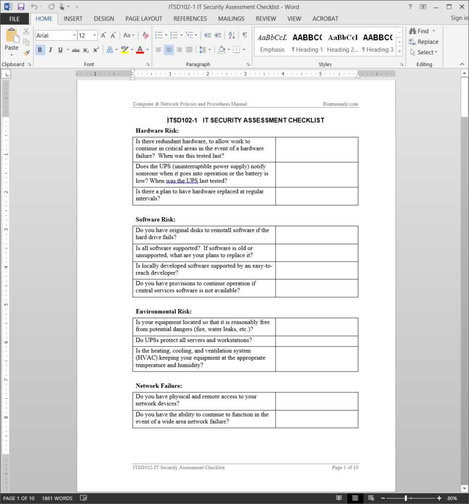 It Security Assessment Checklist Template | Itsd102 1 Pertaining To Security Audit Report Template