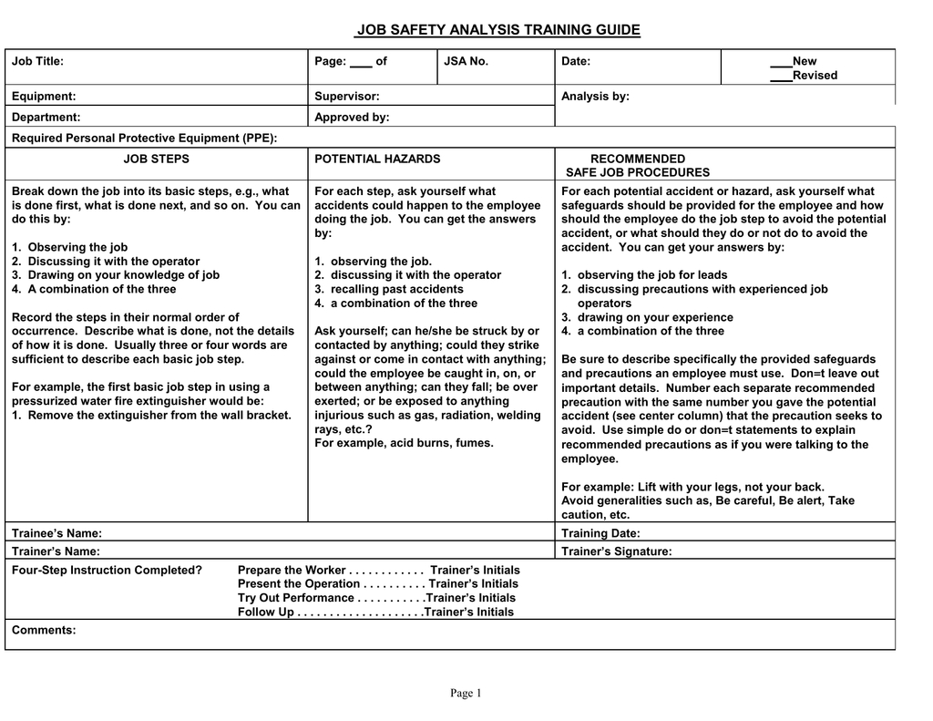 Job Safety Analysis Training Guide Intended For Safety Analysis Report Template