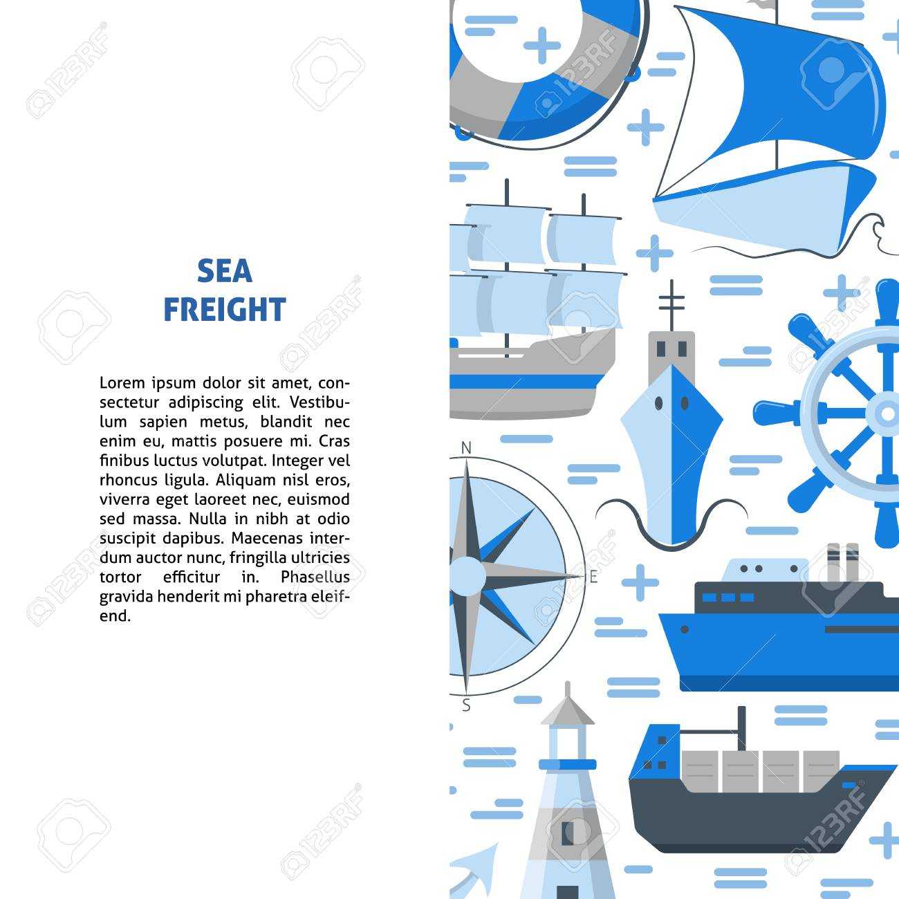 Marine Banner Or Poster Template With Place For Text. Ships And.. For Nautical Banner Template
