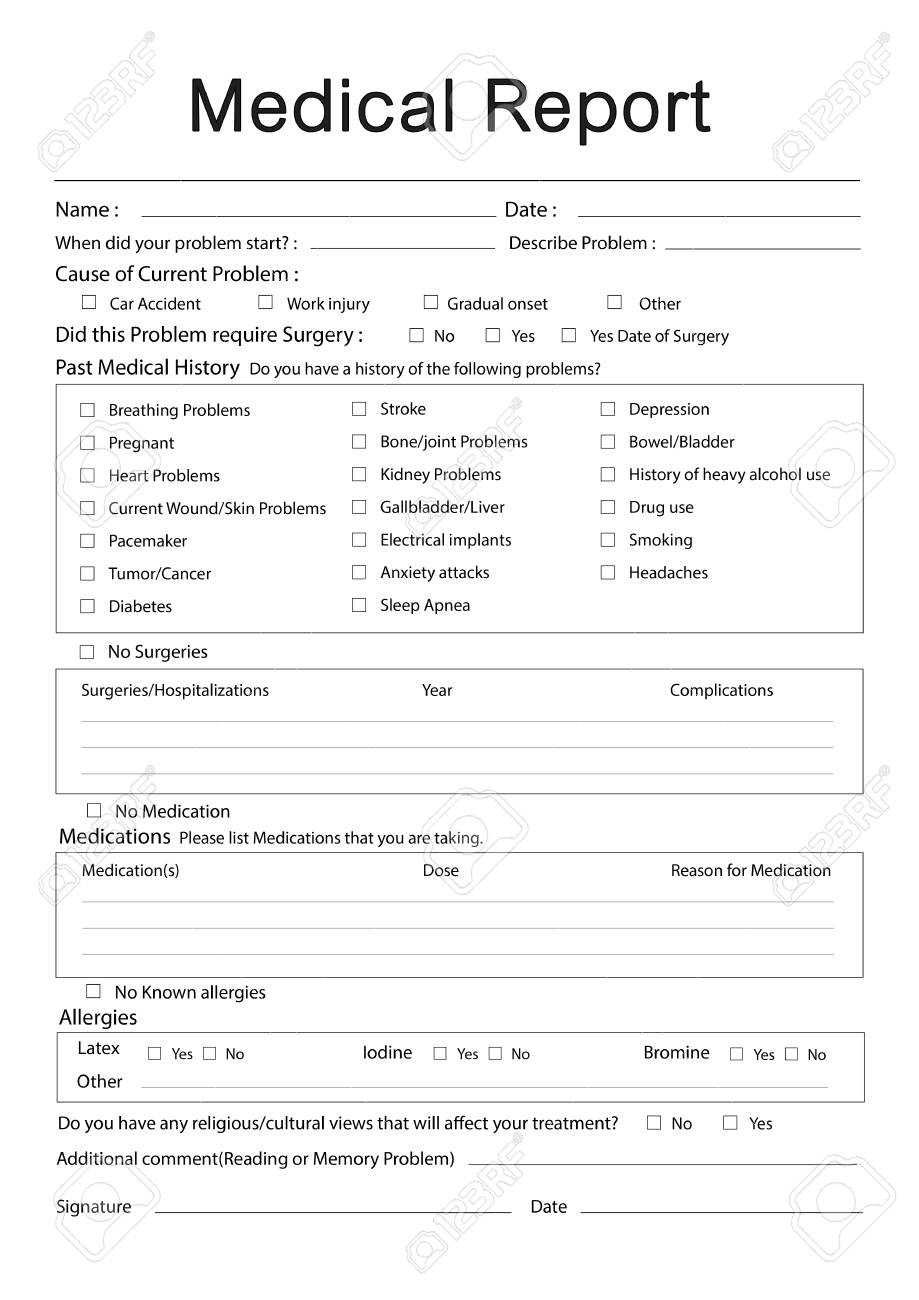 Medical Patient Report Form Record History Information Word Throughout Medical History Template Word