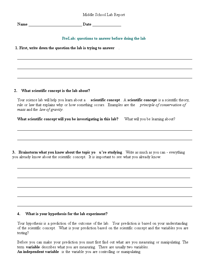 Middle School Lab Report | Templates At Regarding Science Lab Report Template