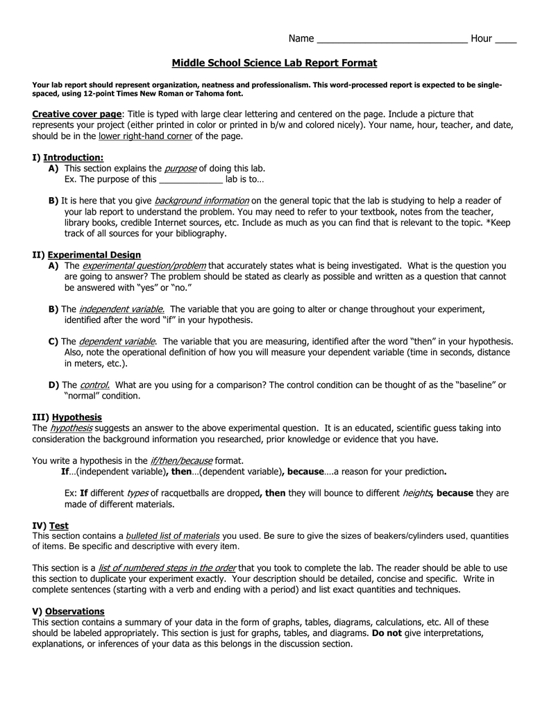 Middle School Science Lab Report Format With Regard To Science Experiment Report Template