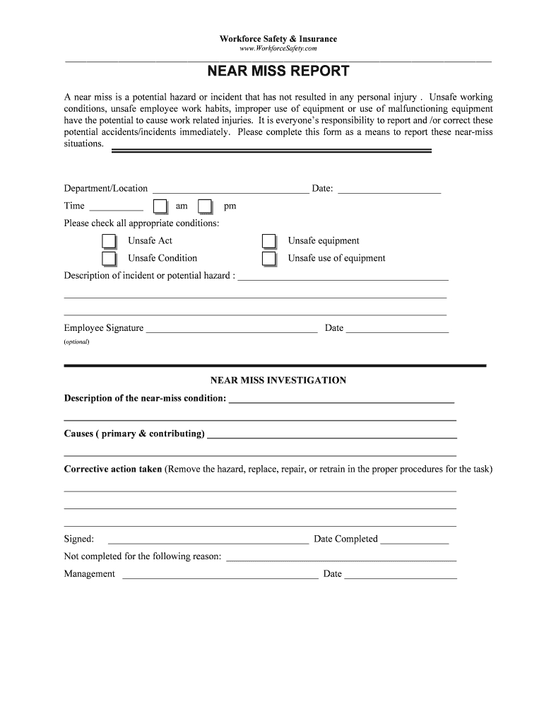 Near Miss Report Form – Fill Online, Printable, Fillable Inside Incident Hazard Report Form Template