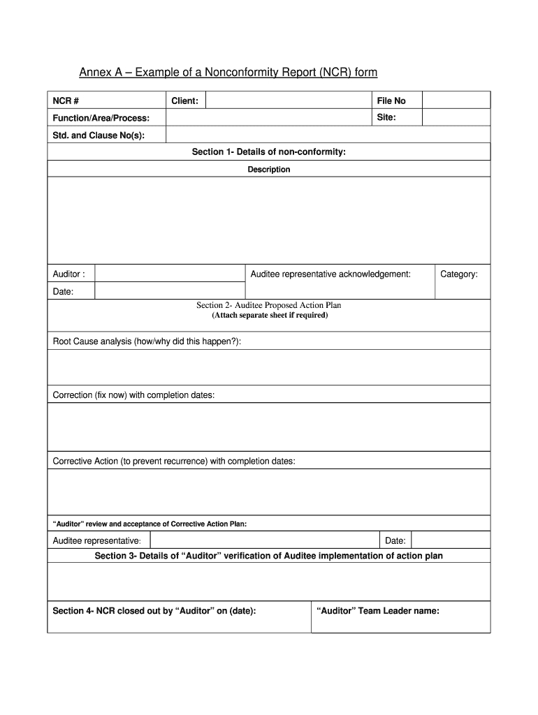 Non Conformance Report Template – Fill Online, Printable With Regard To Ncr Report Template