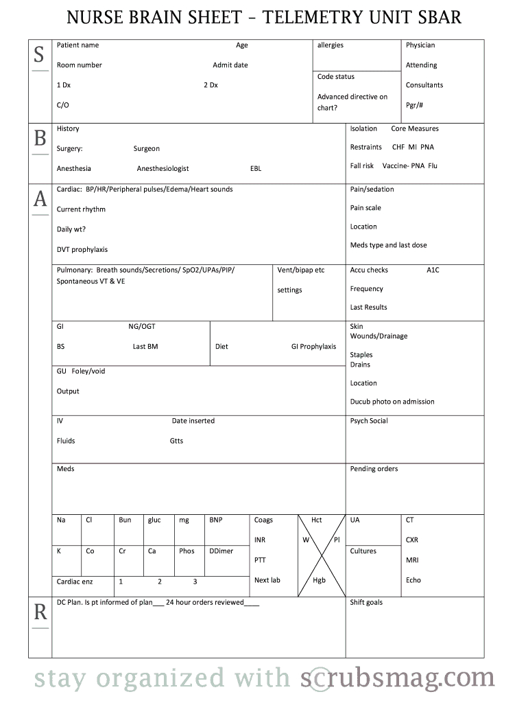 Nurse Brain Sheet Editable – Fill Online, Printable Throughout Nursing Report Sheet Templates