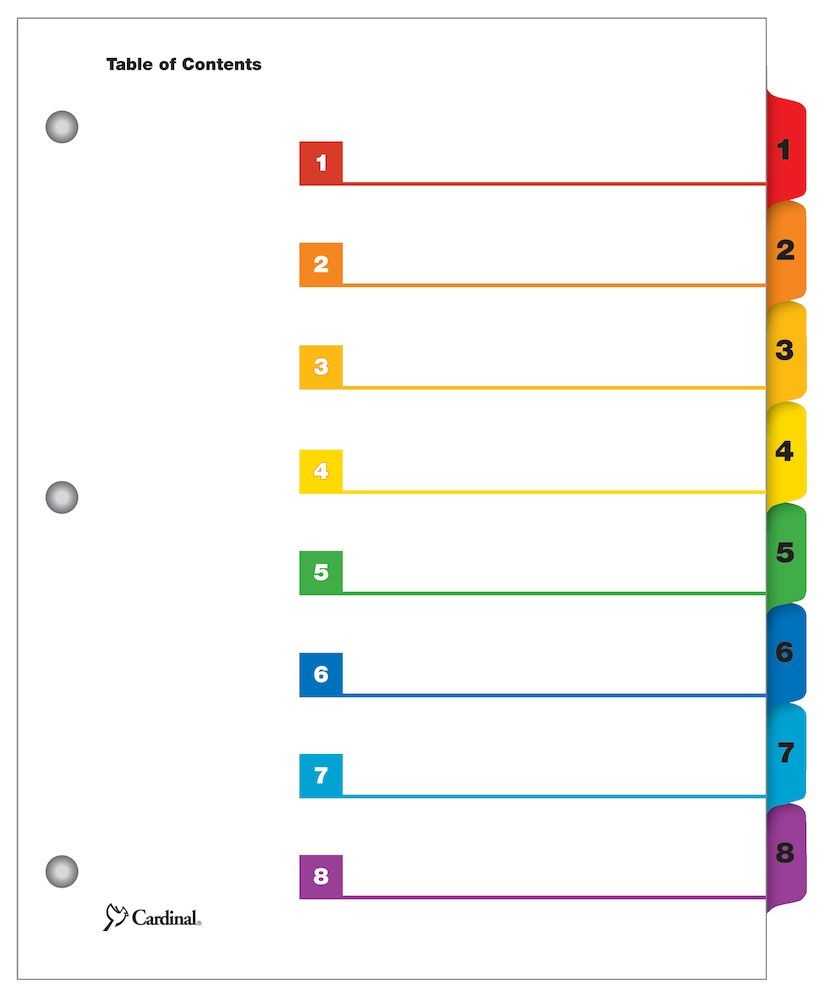 Onestep® Printable Table Of Contents Dividers, 8 Tab, Multicolor In 8 Tab Divider Template Word