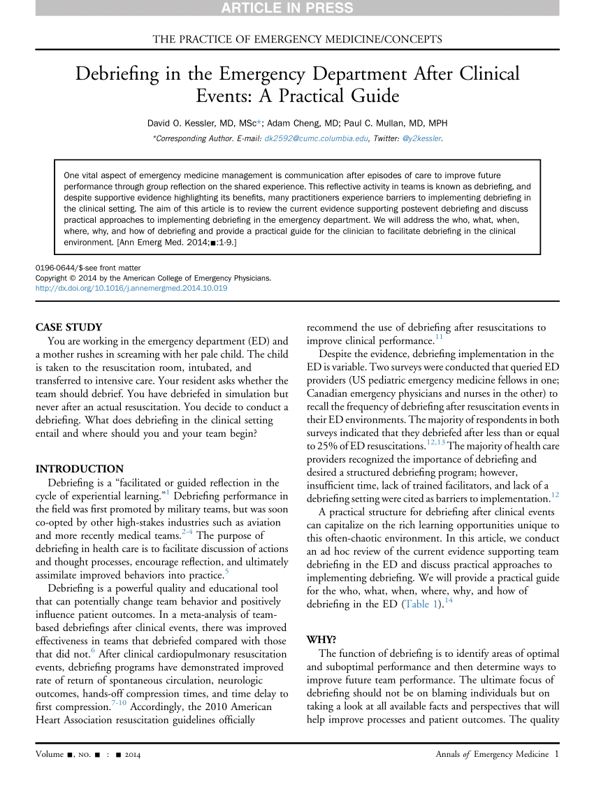 Pdf) Debriefing In The Emergency Department After Clinical Intended For Event Debrief Report Template
