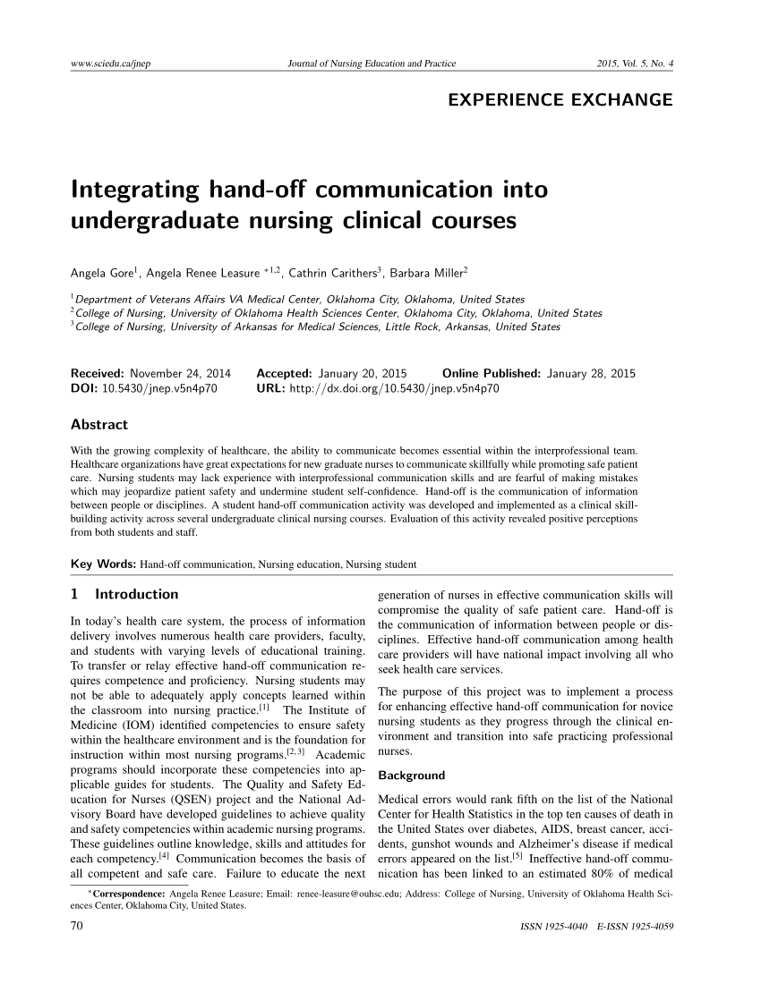 Pdf) Integrating Hand Off Communication Into Undergraduate Inside Nursing Handoff Report Template